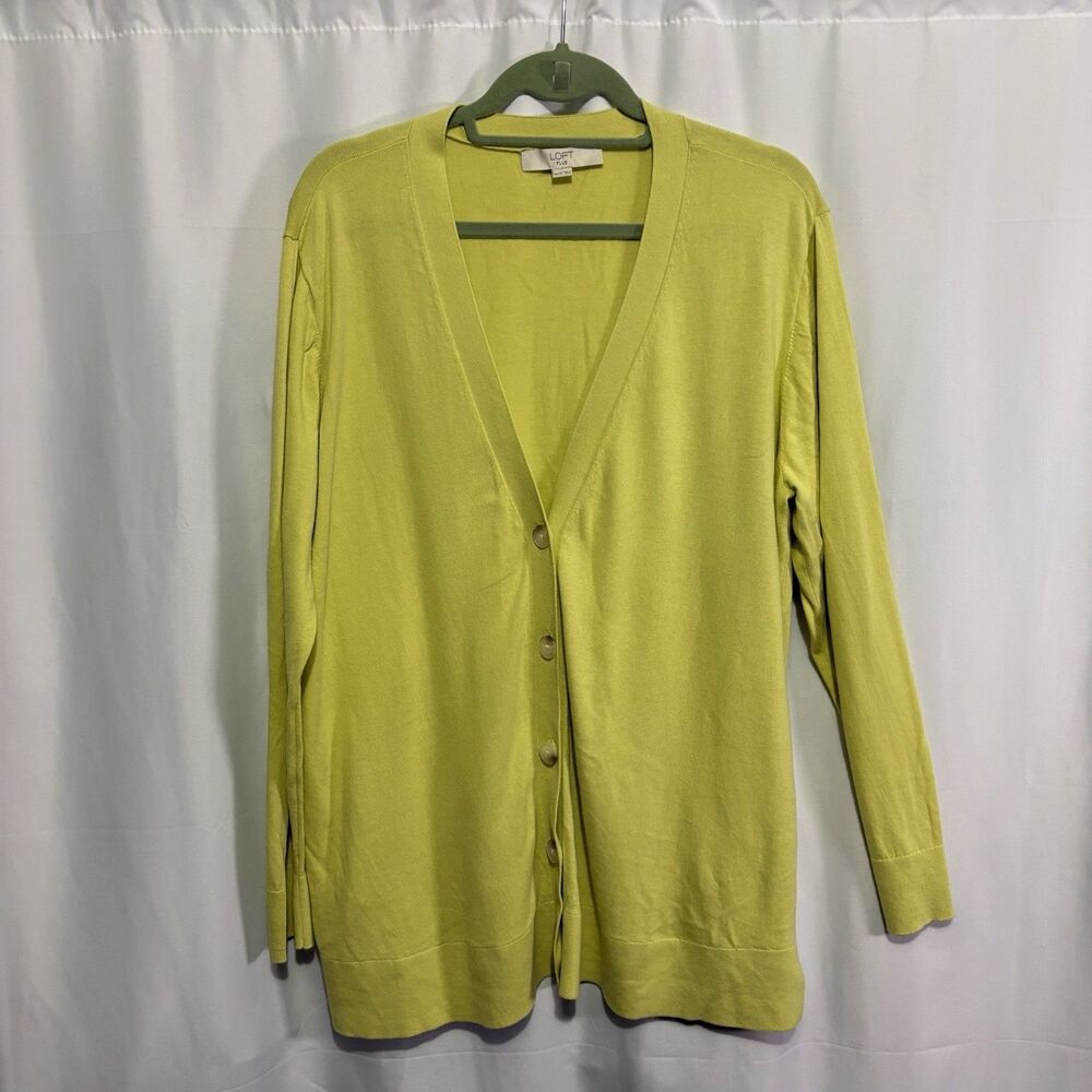 Loft Womens Plus 16/18 Citron Yellow V-Neck Girlfriend Cardigan Classic Colorful
